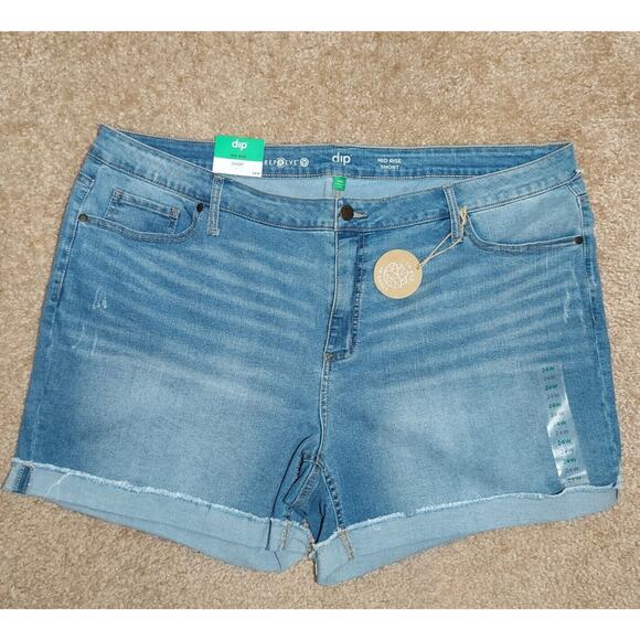 NWT Mid Rise 5" Shorts Womens Plus Sz 24W Denim Cutoff Frayed Cuffed Shorts Dip - Picture 8 of 8